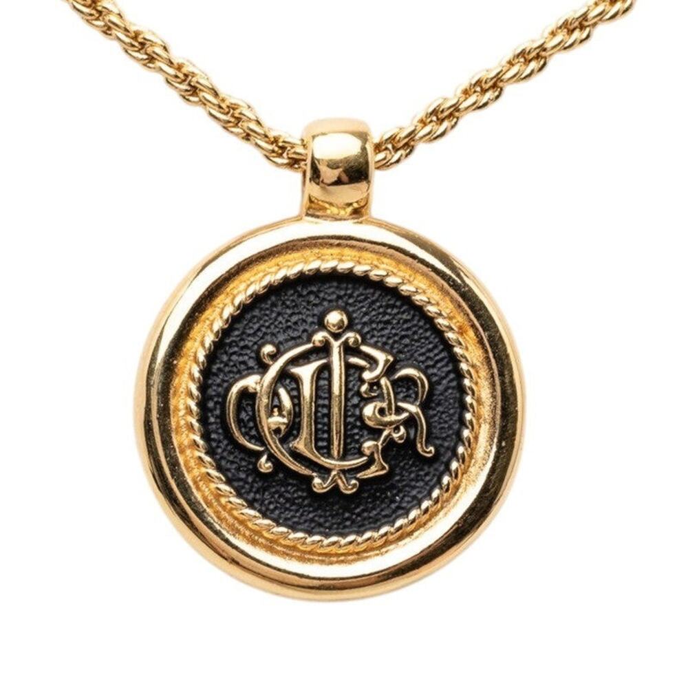 Dior Vintage Logo Pendant Necklace Gold Plated GP